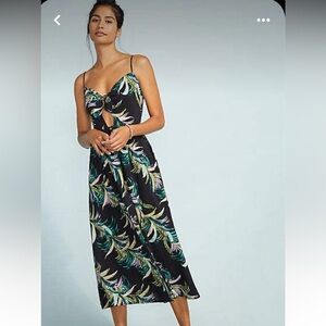 Seafolly Las Palmas Cover-Up Dress -Size Small Black Hawaiian tie front